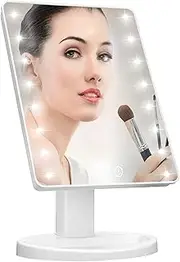 Lighted Vanity Makeup Mirror with 16 Led Lights 180 Degree Free Rotation Touch Screen Adjusted Brightness Battery USB Dual Supply Bathroom Beauty Mirror (White)