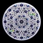24" Marble Coffee Table Top Lapis Lazuli Gems Inlay Mosaic Art Marble Furniture
