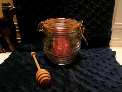 Kilner Glass Honey Pot Jar Set Beechwood Dipper Airtight Lid New -No Box
