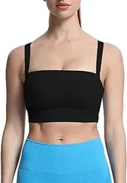 [Aoxjox] Women's Workout High Impact Sports Bras Fitness Square Neck Balcony Open Back Bra Yoga Crop Tank Top