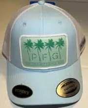 NWT Columbia PFG Women’s Hat Fish Palm Tree Snapback Light Blue White Mesh Cap