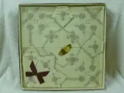 Vtg "Orem" Hand Embroidered Tablecloth & 6 Serviettes-Ecru With Grey Embroidery
