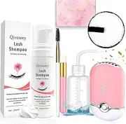 120 ml/4.04 fl.oz Eyelash Shampoo Lash Cleanser for Eyelash Extension Eyelash Brush with Lid USB Eyelashes Hair Dryer Reuse Makeup Remover Pads Eyelash Cleaning (Rose)