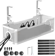 CIVPOWER Under Desk Cable Management Tray White, Cable Management Under Desk No Drill, 15.7Cable Tray with Clamp for Desk Wire Management,Desk Cable Management Box for Office, Home - No Damage to Desk