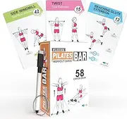 [Flexies] Pilates Bar Workout Cards - 58 Exercise Cards with Pilates Stick Work Out Postures, Instructions & Breathing Tips | Free Ring & Dry-Erase Marker to Create Your Customize Workout Planner Chart