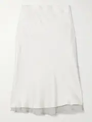 [KALLMEYER] KALLMEYER - Nola Silk Chiffon-trimmed Satin Midi Skirt - Cream - US10 US 10 Cream