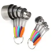 Stainless Steel Measuring Cups Spoons Set with Silicone Handle Storage