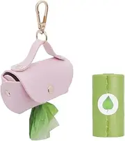 ENWIQUE Leather Poop Bag Holder Dispenser for Leash, Portable and Reusable Dog Poop Bag Dispenser, Dog Bag Holder for Walking, Outdoor, Travelling (Pink)