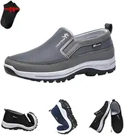 [LHHYSM] Men's Arch Support Slip-On Canvas Loafers,Outdoor Comfort Orthopedic Non Slip Sneakers,Mesh Breathable Walking Shoes
