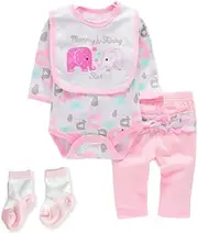 Scnbom Reborn Baby Girls' Clothing, Lifelike Baby Dolls for 17-24 Inches, Like Real Dolls, Toddler Outfits, Accessories (Light Pink Elephant, Set of 3)