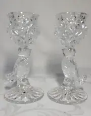 Hofbauer Byrdes Candle Holders Crystal Bird West Germany Pair Vintage Lead