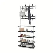 Multifunctional Free-Standing Coat and Shoe Rack Organizer with Storage Shelves and Hooks