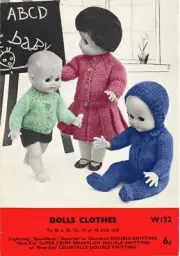 Vintage Doll Knitting Pattern #W152 School Outfits 8ply Crepe Wool 10-16" Dolls