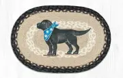 2 PC Braided Jute Oval Stenciled Placemat/Trivet/Swatch. Earth Rugs. BLACK LAB.