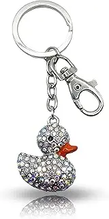 [Sonoran Souvenirs] Rubber Ducky Keychain Bling Bag Charm Happy Rubber Duck Rhinestone Crystal Purse Charm (AB Color), Silver Tone