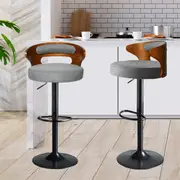 Levede 1x Kitchen Bar Stools Gas Lift Wooden Beech Stool Metal Barstools Grey