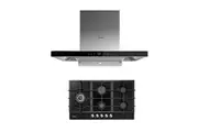 Midea 90cm Black Canopy Rangehood Gesture Control+Midea 90cm Gas Glass Cooktop with 5 Burners Black