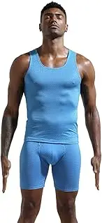 [Ouruikia] Men's Athletic Quick Dry Underwear Set Active Performance Base Layer Silky Smooth Tank Top Boxer Briefs