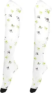 [Caihoyu] Women'S Tall Knee High Socks Elastic Over Knee Socks Novelty Over Knee High Socks for Stage Performances Seamless Pattern Colored Frogs Footprints, Seamless Pattern Colored Frogs Footprints
