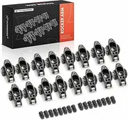 A-Premium 16Pcs Black Aluminum Engine Roller Rocker Arms with Needle Bearings Compatible with Chevy SBC 350, 1.5 Ratio, 3/8" Studs