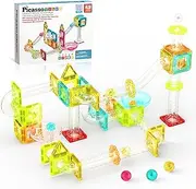 PicassoTiles Magnet Tiles Building Block Travel Size Magnetic Marble Run Construction Toy Set Mini Diamond Marble RaceTrack 45 pc Building Blocks Playset Education STEM Learning Kit Boy Girl 3+ PTMG45