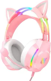 Gaming Headset with Cat Ears, RGB Backlight Headphones for Pc/Ps4/Ps5/Xbox/Switc