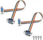 uxcell 2 Pcs IDC Rainbow Wire Flat Ribbon Cable DB9 Male to DB9 Female 8 Inch Length 2.54mm Pitch Breadboard Jumper Wires for Electronic Projects