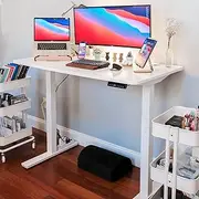 ADVWIN Ergonomic Standing Desk 28"-45" Height Adjustable Electric Sit Stand Desks with Smart Memory Lifting Base Sturdy Motor Computer Workstation for Home, Office, Gaming, Study(White Top White Legs)