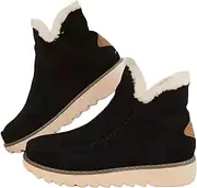 [Lausiuoe] Womens Winter Boots With Fur Lined Warm Snow Fuzzy Ankle Booties Flat Cute Silp On Comfortable Casual Loafers