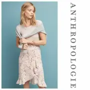 Anthropologie Skye Ruffled Skirt Floral Cream Lilac Purple, size 14 $120
