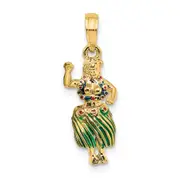 14k Yellow Gold 3-D Hula Girl w/ Moveable Grass Skirt Charm