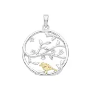 Sterling Silver Rhodium Gold Plated Tree Of Life Pendant