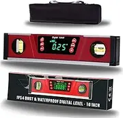 10-Inch Digital Torpedo Level and Protractor | Neodymium Magnets | Bright LED Display | V-GROOVE MAGNETIC BASE|IP54 Dust/Water Resistant smart level with Carrying Bag