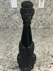 Bottle in Black Glass French Circa 1950 Poodle Dog