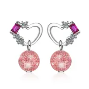 2PCS Copper Simple Geometry Heart Stud Earrings Pink Strawberry Creative Jewelry for Women