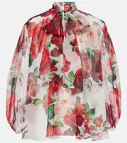 [Dolce & Gabbana] Dolce & Gabbana Floral tie-neck silk chiffon blouse AU 10 multicoloured