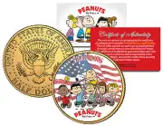 PEANUTS Americana CHARLIE BROWN & Snoopy JFK Half Dollar US Coin 24K Gold Plated