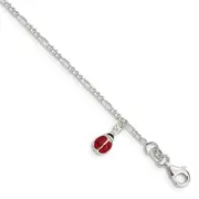 6 Inch Sterling Silver Polished Enameled Ladybug W/ 1In Ext. Childrens Bracelet