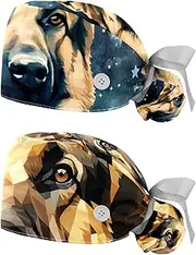 [YTYVAGT] 2-Pc,Nurse Scrub Caps,Scrub Hats with Buttons and Cotton Sweatband,Shepherd Dog Animal Starry Illustration