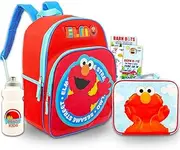 Sesame Street Backpack with Lunch Box for Kids - Bundle with 16” Sesame Street Backpack, Elmo Lunch Bag, Water Bottle, Stickers, More | Sesame Street School Bag Set, Multicolor, Elmo Backpack with