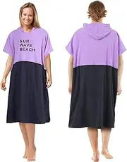 LINENOVA Surf Poncho Changing Robe with Hood Quick Dry Microfiber Changing Towel for Outdoor Surfing Men Women - Purple