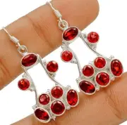 Natural 3CT Fire Garnet 925 Solid Sterling Silver Earrings Jewelry