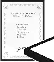 WANDStyle Document Frame for Certificates and Certificates, DIN A4 21 x 29.7 cm, Aluminium Frame, Black, Made in Germany - H247