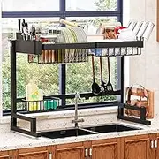 ilvvan Over Sink Dish Drying Rack (Expandable Height/Length) Snap-On Design Large Dish Drainer Storage Counter Organizer 24" - 35.5"(L) x 12"(W) x 19" - 22"(H)