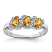 Sterling Silver Rhodium 3 Stone Citrine u0026 Diamond Ring