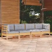 4 Piece Garden Lounge Set with Grey Cushions Solid Pinewood, Furniture Sets, Patio Furniture