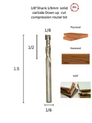 High-Performance 1/8" Carbide Compression Router Bit - 1/2" Working Length