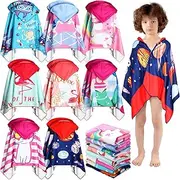 Bunnycool 16 Pieces Kids Beach Towels Bulk for Party Hooded Pool Towels Absorbent Quick Dry Microfiber Towel 24 x 50 Inch Colorful Swimming Towels for Toddler 3 to 10 Years Pool Beach Bathroom Swim