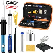 [Poemtian] Soldering Iron Kit 15 In 1 Electric Welding Tool 60W Adjustable Temperature Welding Tool with Solder Tips, Solder Wire, Desoldering Pump, Tweezers, Stripper Cutter, Tool Bag