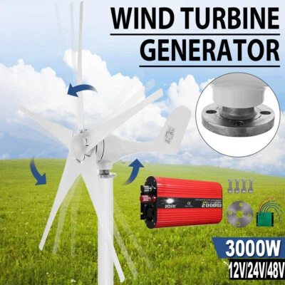 3000W 12/24/48V Wind Turbine Generator 5 Blades Charge Controller Home Power Kit